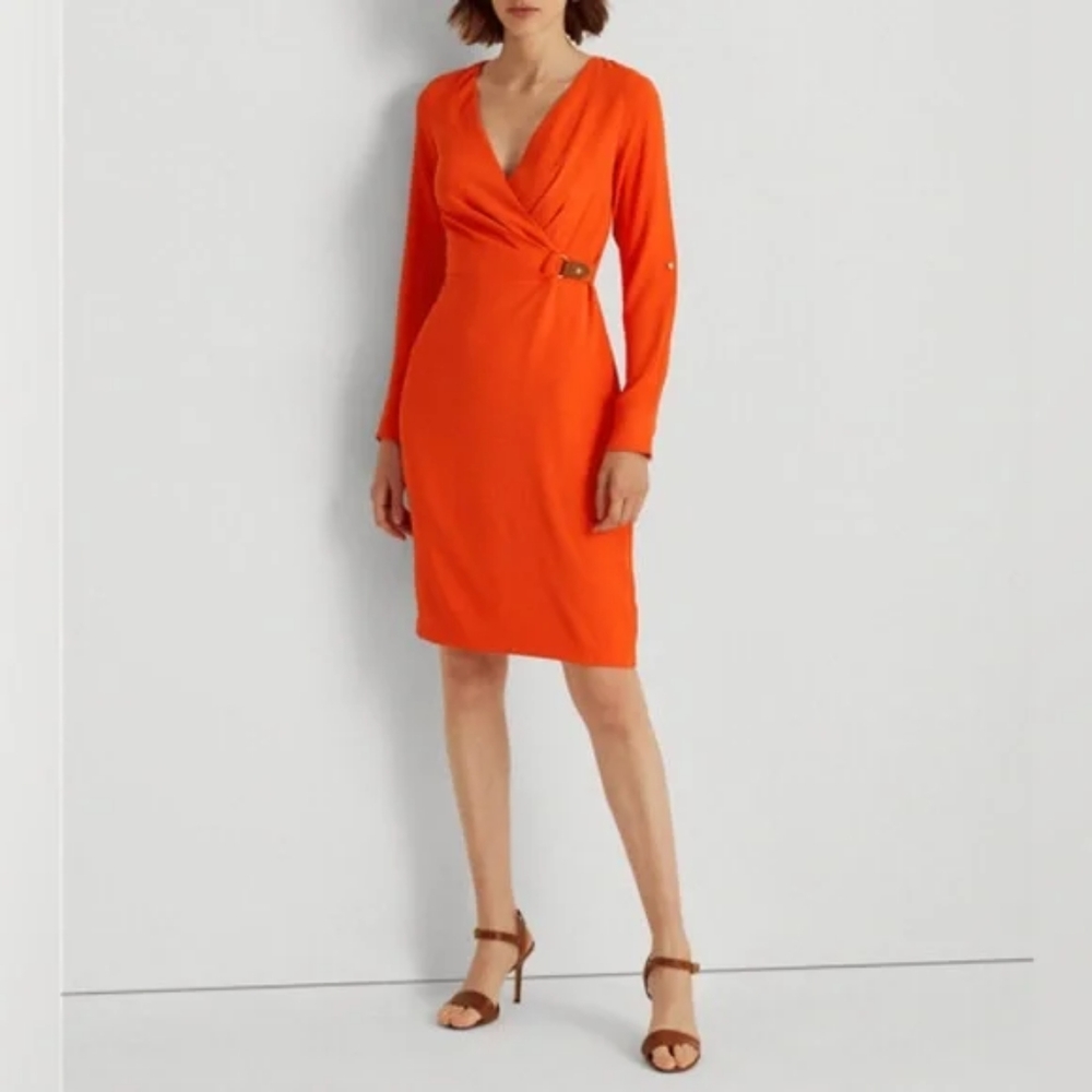 Lauren Ralph Lauren Georgette Surplice Dress in Tangerine plus size 16 new!!!